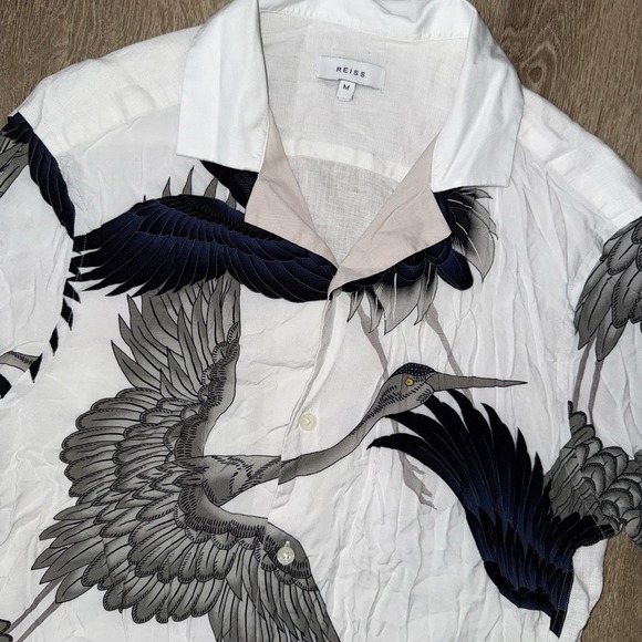 Reiss Other - Reiss The Gigi Printed Viscose Short Sleeve Camp Collar Shirt Men M White Cranes